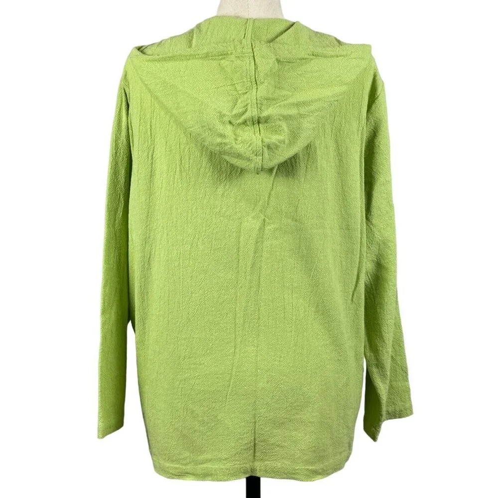 CJ Banks Baja Hoodi Womens Size 1X Yellow Greene Long Sleeve Pullover Cotton - Picture 3 of 16